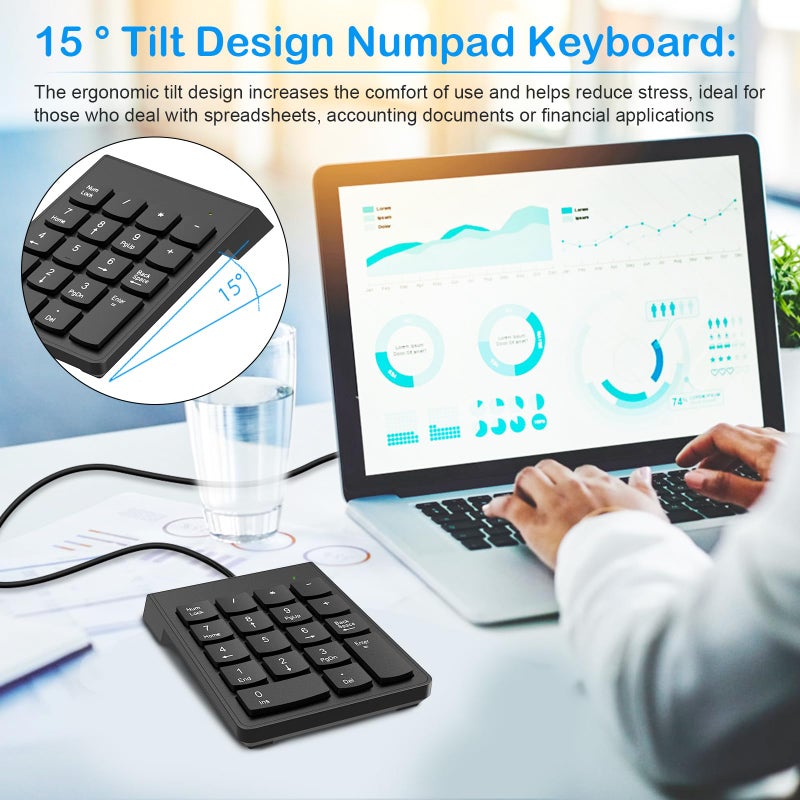 NOOX USB Numeric Keypad Numpad Portable Slim Mini 10 Key Number Pad Keyboard for Laptop Desktop Computer PC, Compatible with ChromeBook Surface Notebook, Tax Accountant Calculate Office Travel & Home - Image 4
